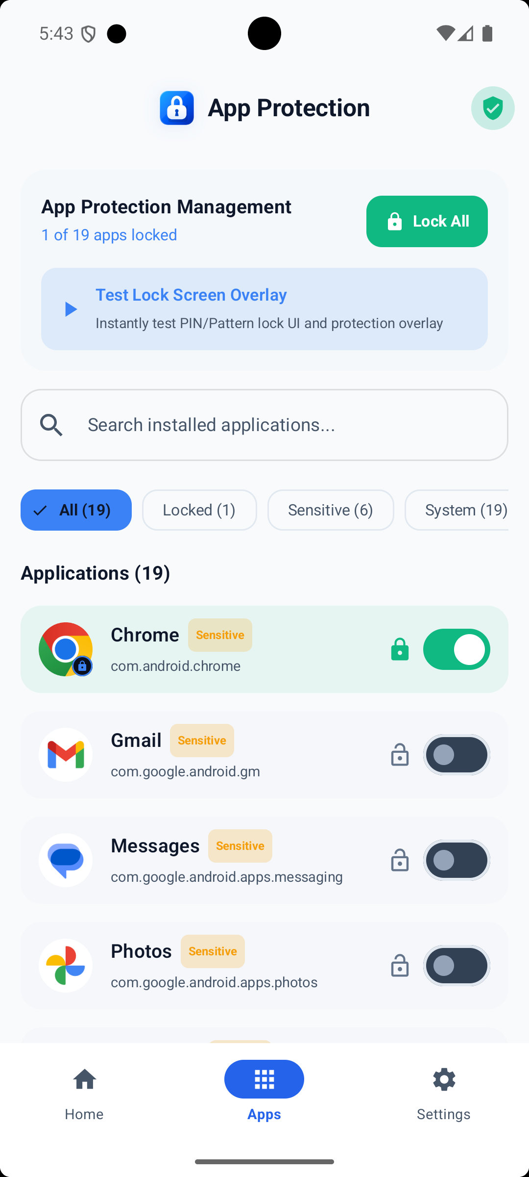 App Lock free app list to lock any app in one tap